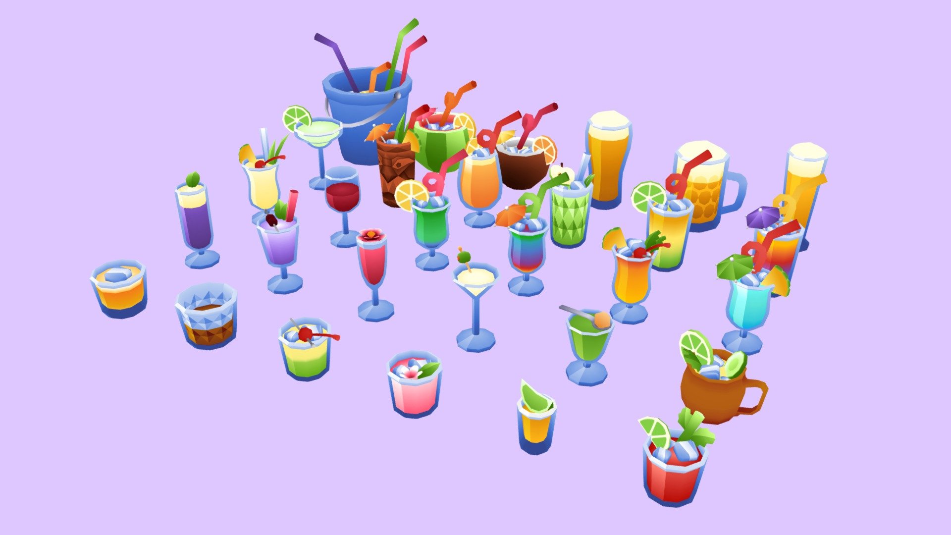 Lowpoly Cocktail Pack 3d model