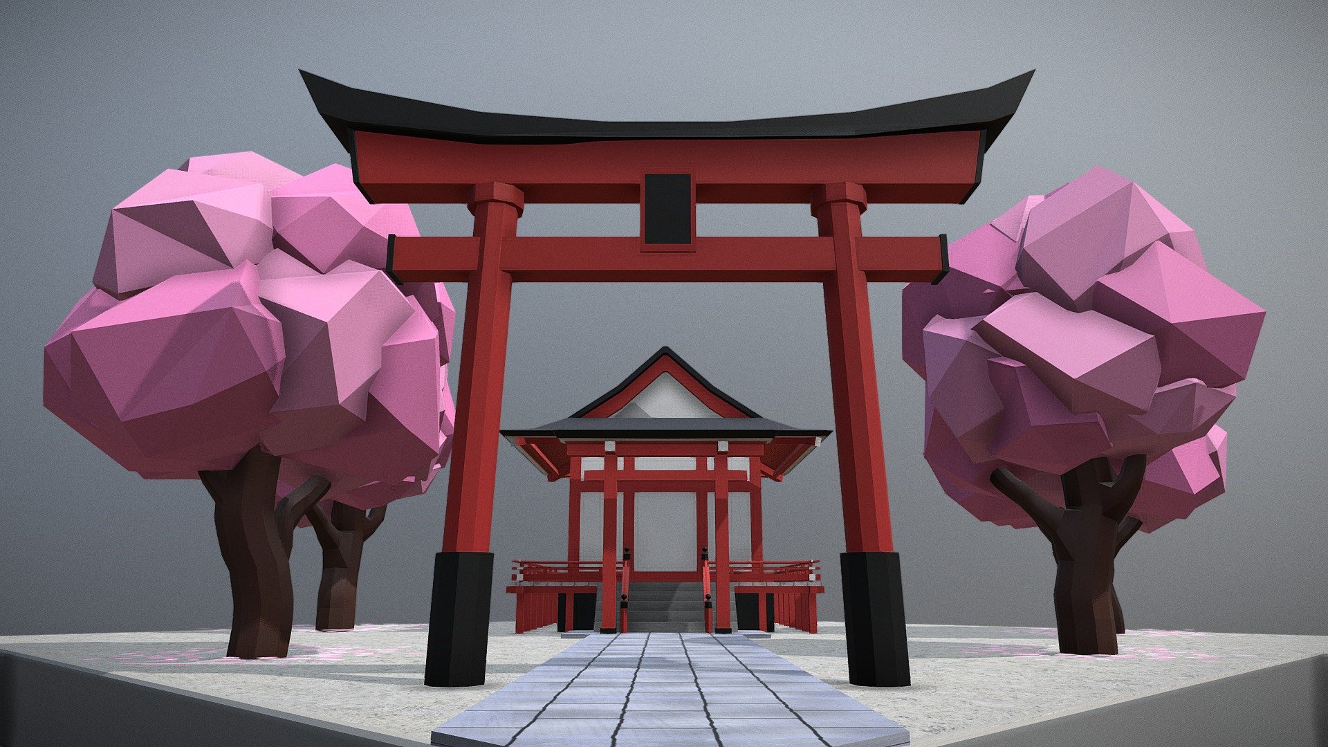 KNB127 A2 Japanese Shrine Diorama 3d model