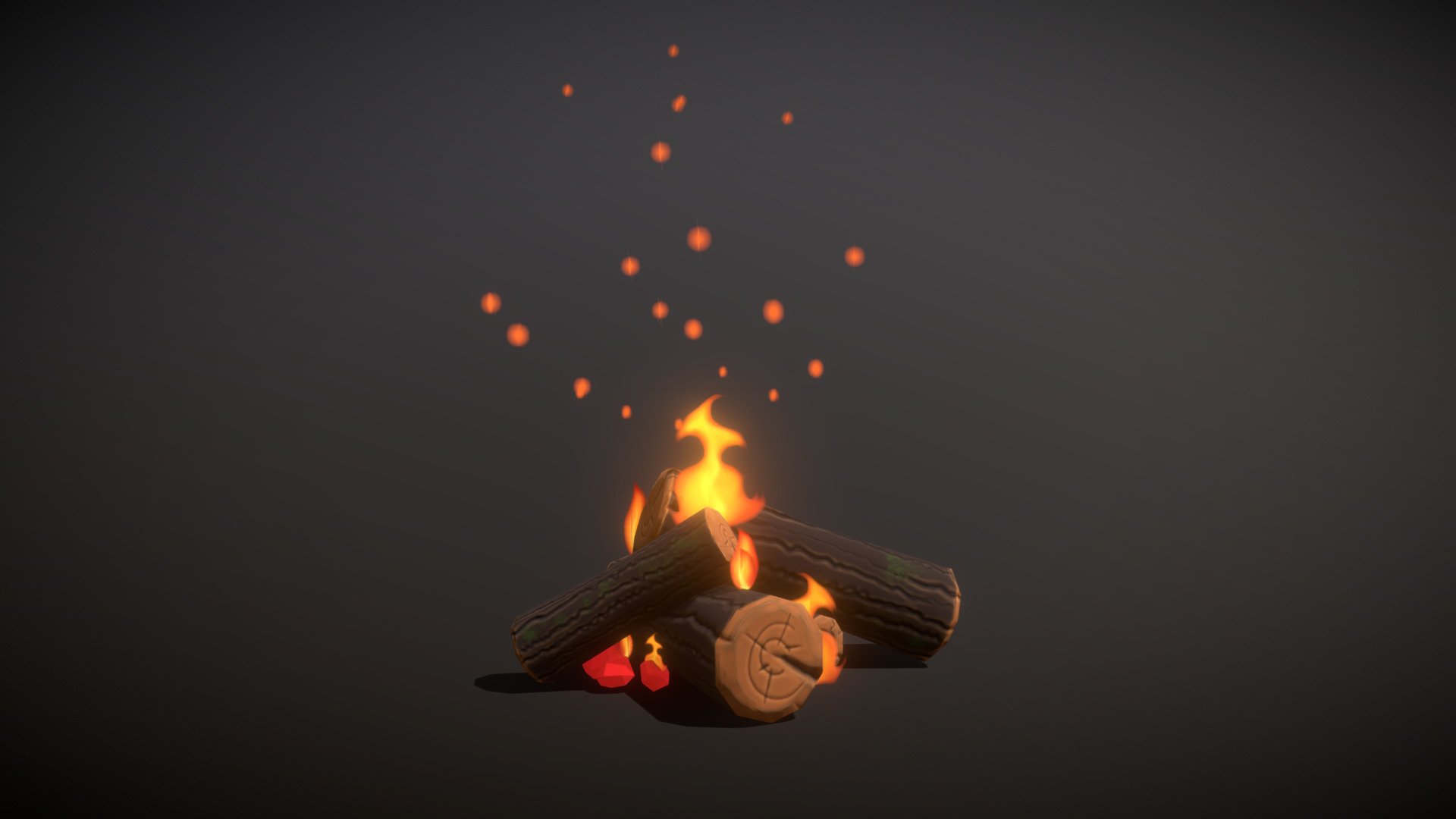 Low poly fire place with logs 3d model