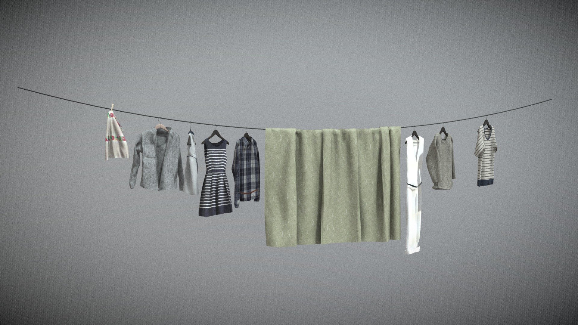 Hang clothes on a clothesline 3d model