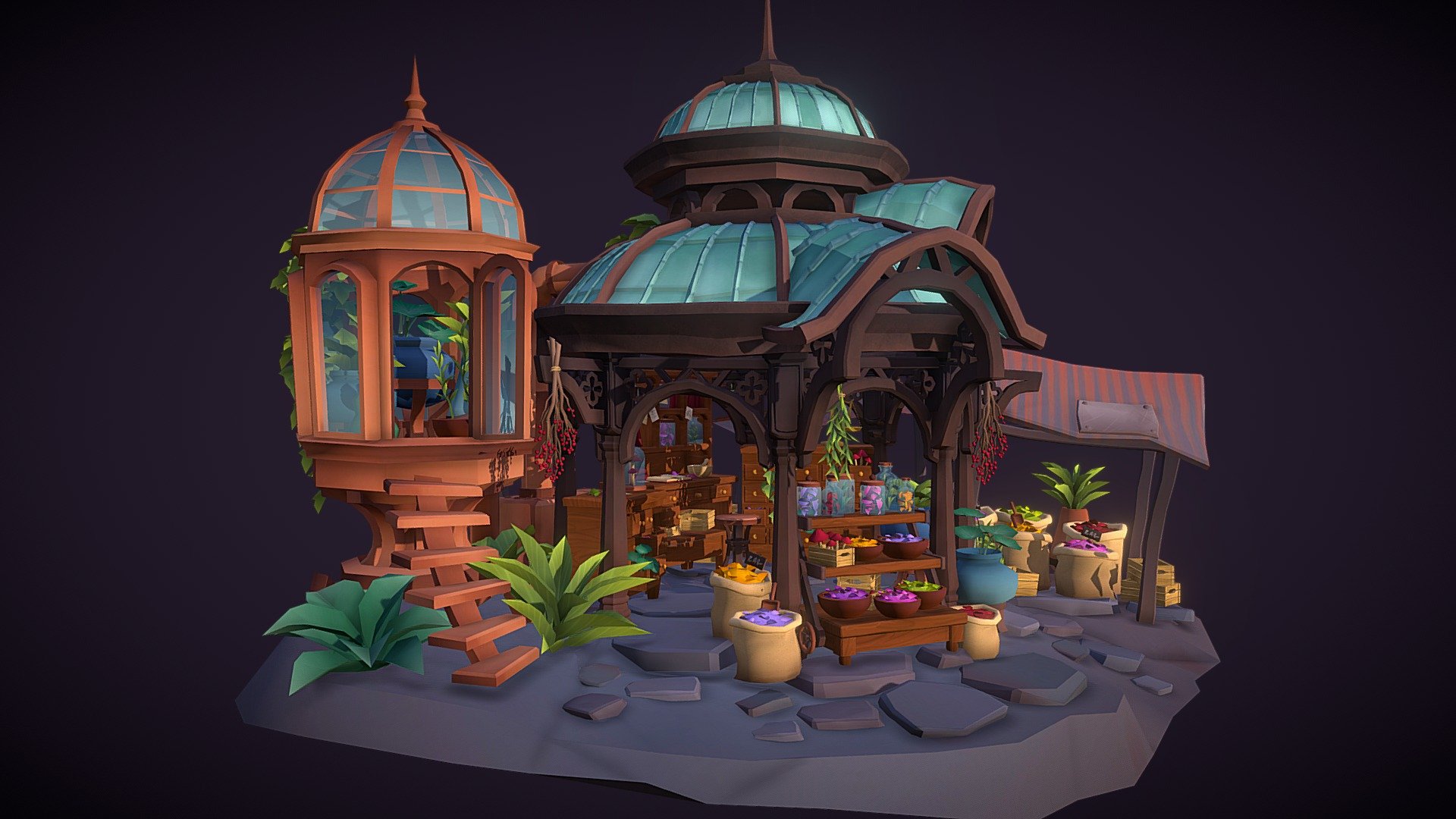 Steampunk Herbal Market 3d model