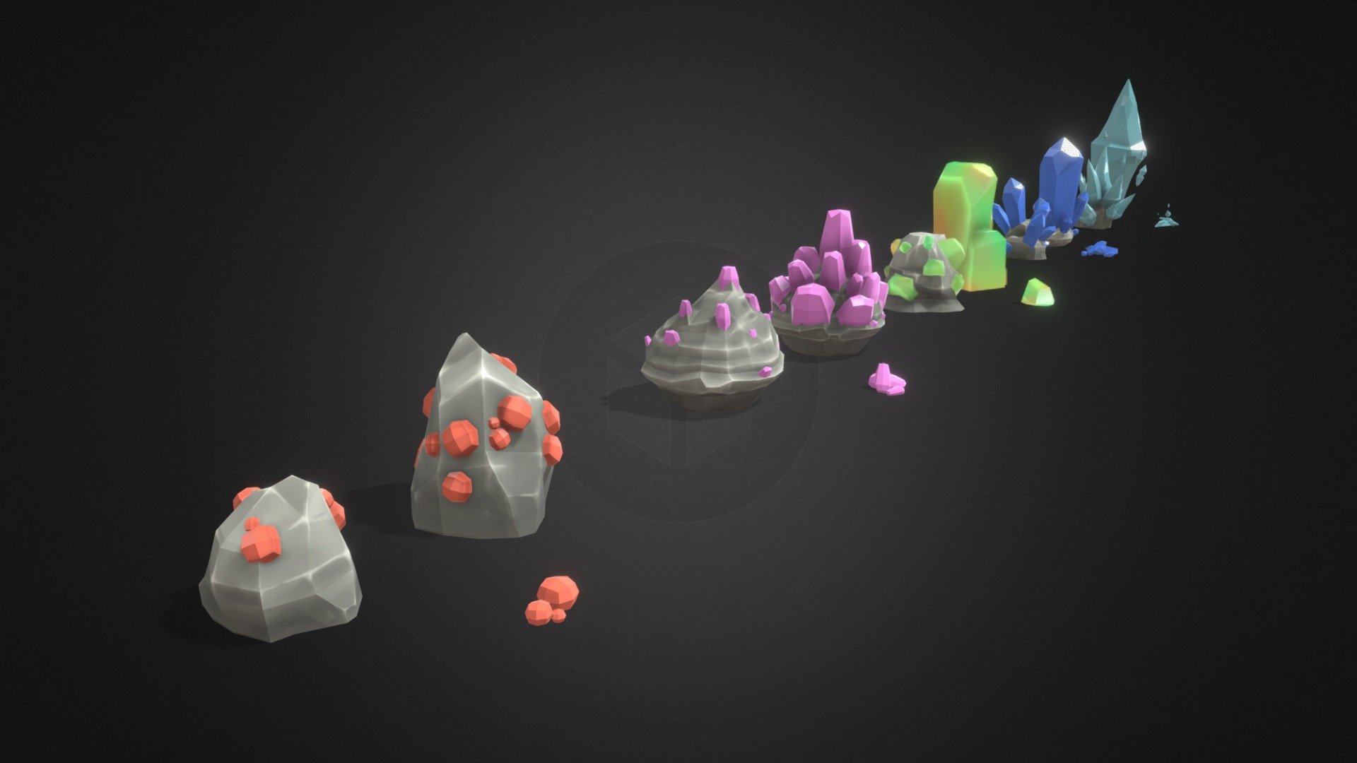 Ore and crystals 3d model