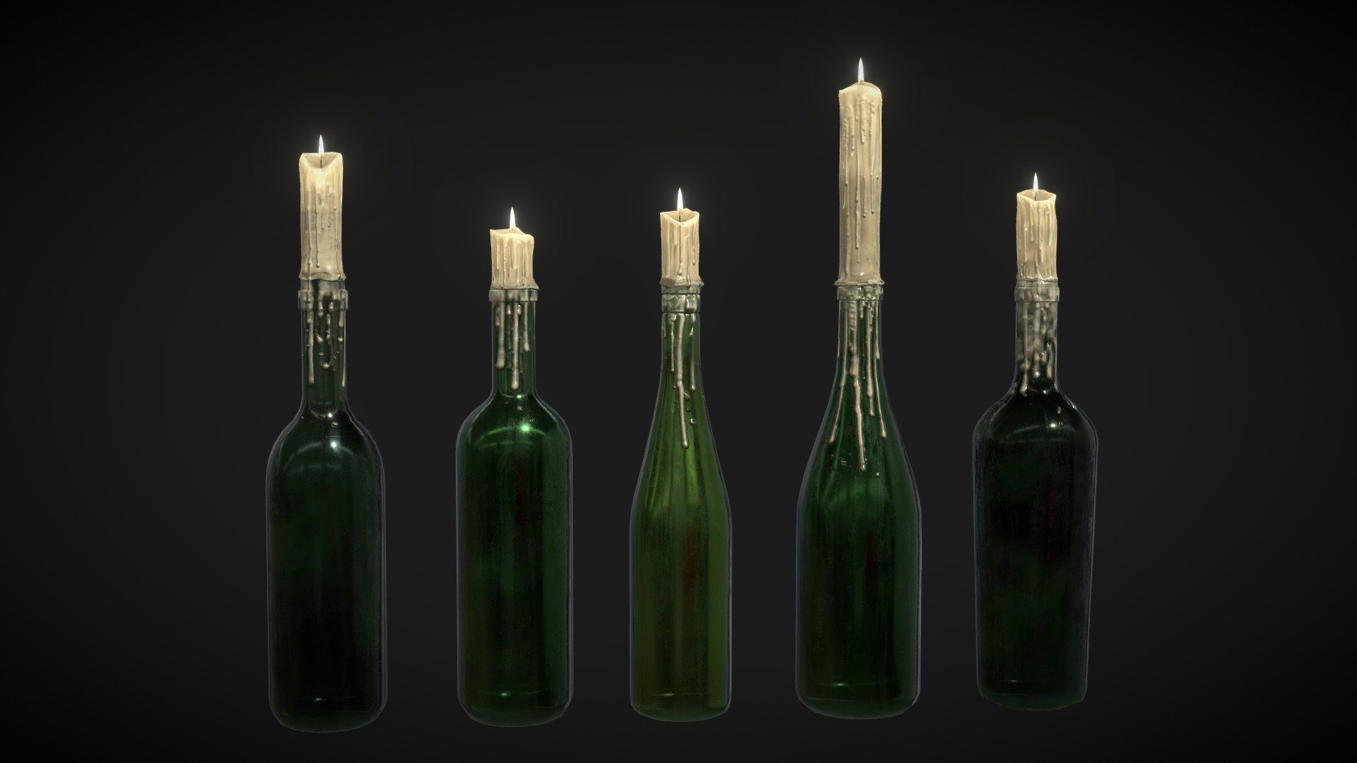 Wine Bottle Candles 3d model