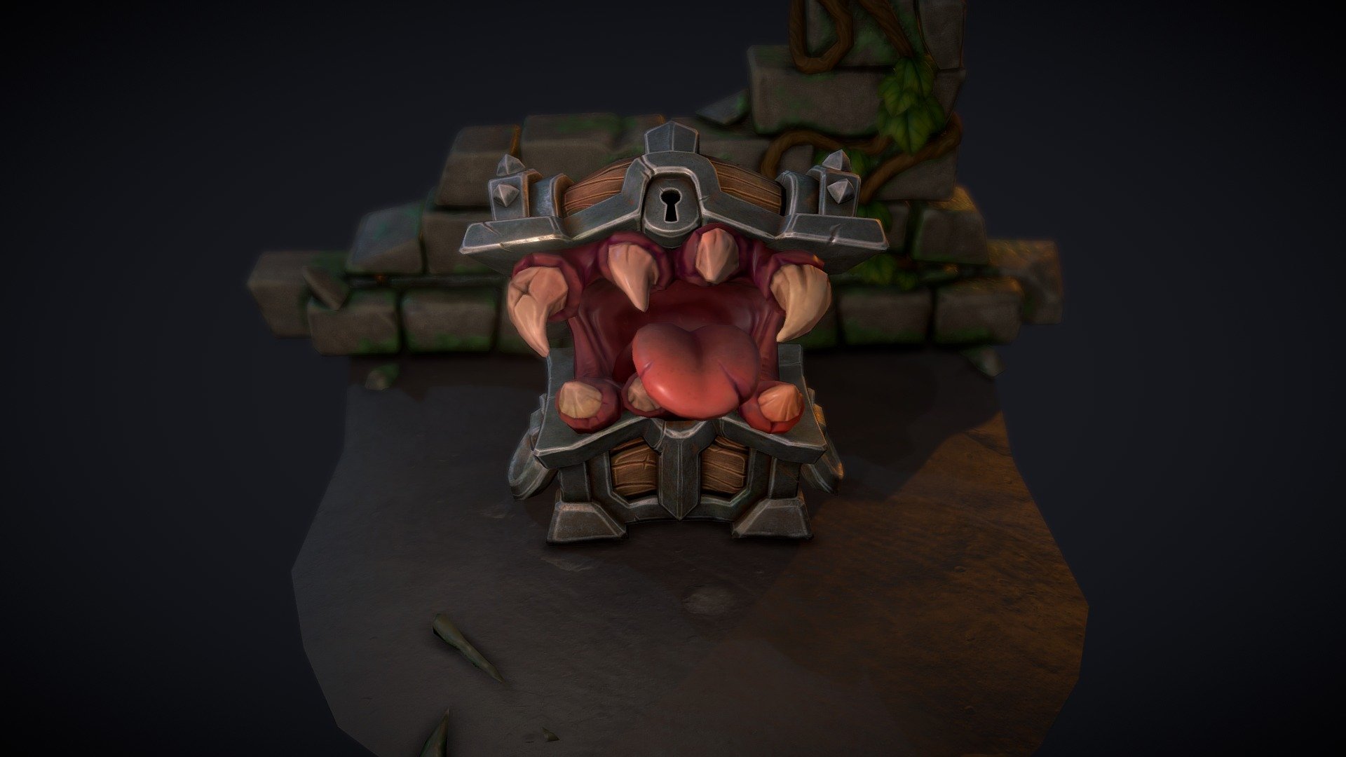 Chest mimic monster for game (Animated) 3d model