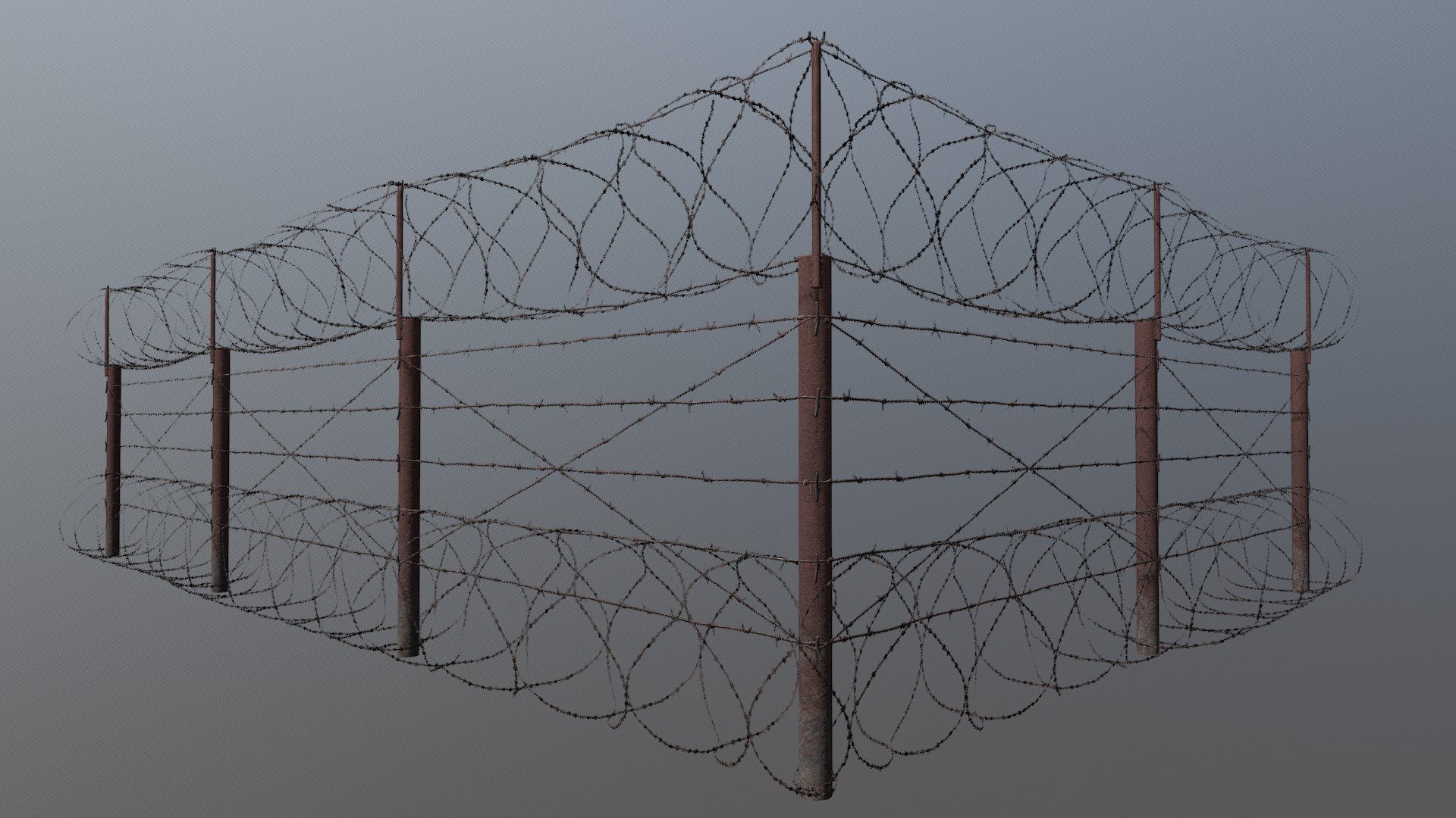 Old rusted barbwire fence 3d model