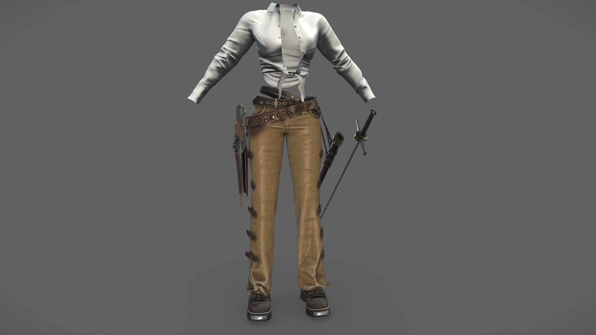 $AVE Female Steampunk Western Fighter Outfit 3d model