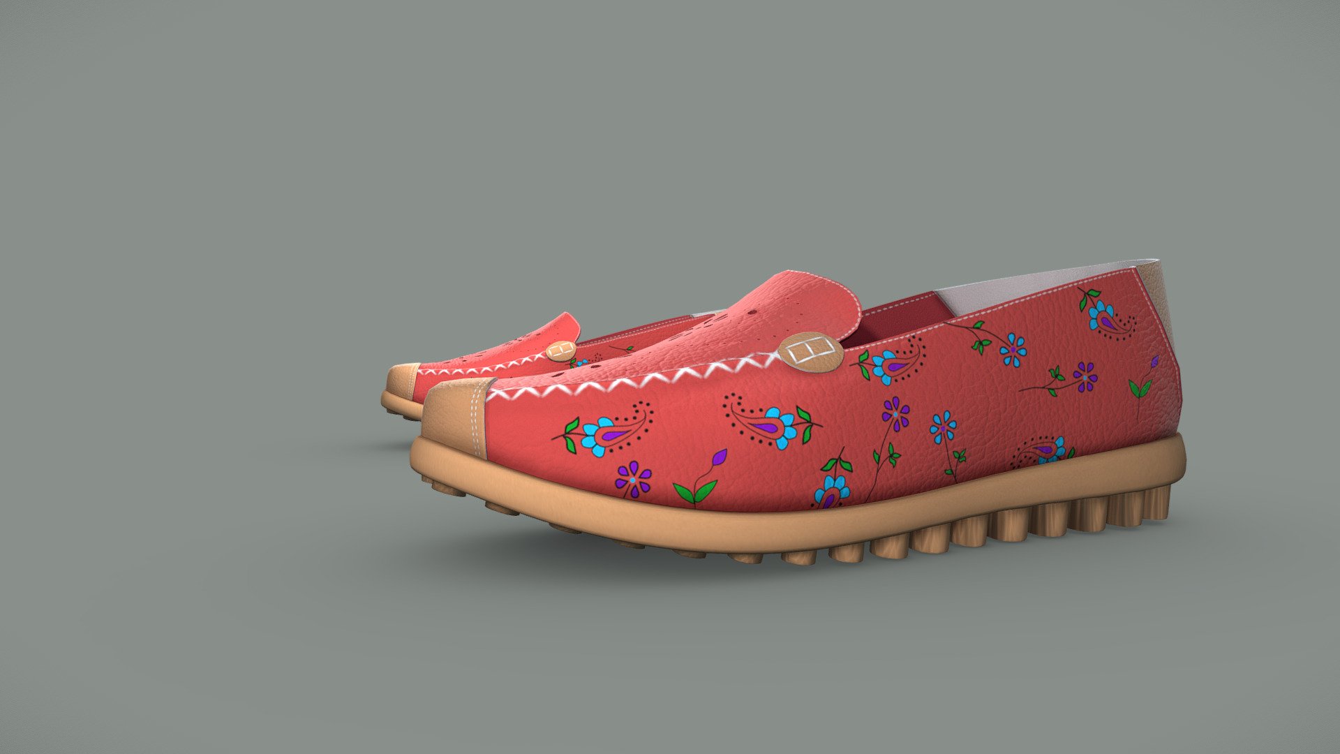 Casual Flat Floral Slip On Shoes 3d model