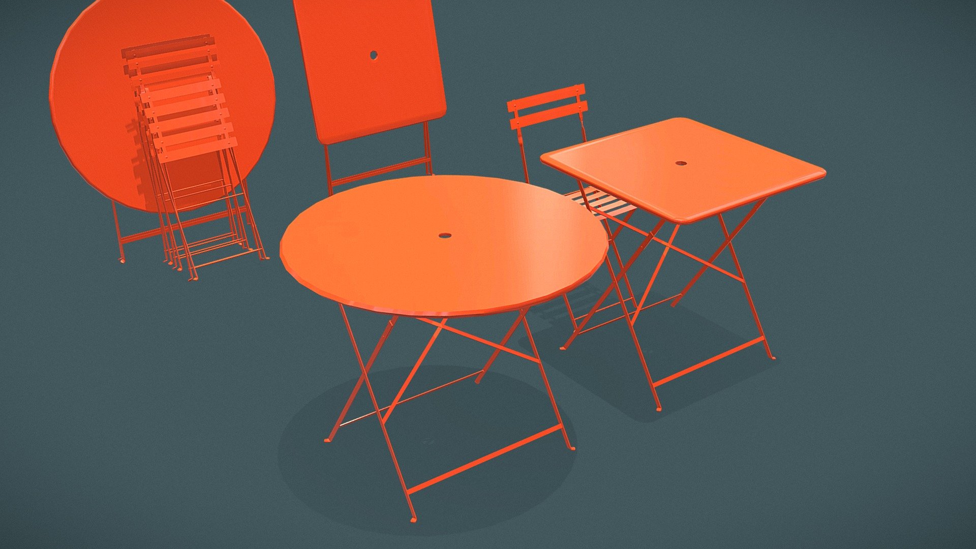 Bistrot metal tables and chairs 3d model