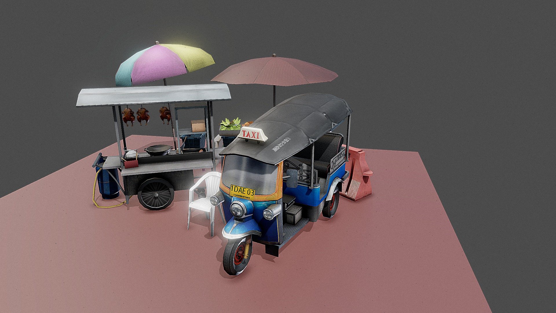 Tuktuk and Props 3d model