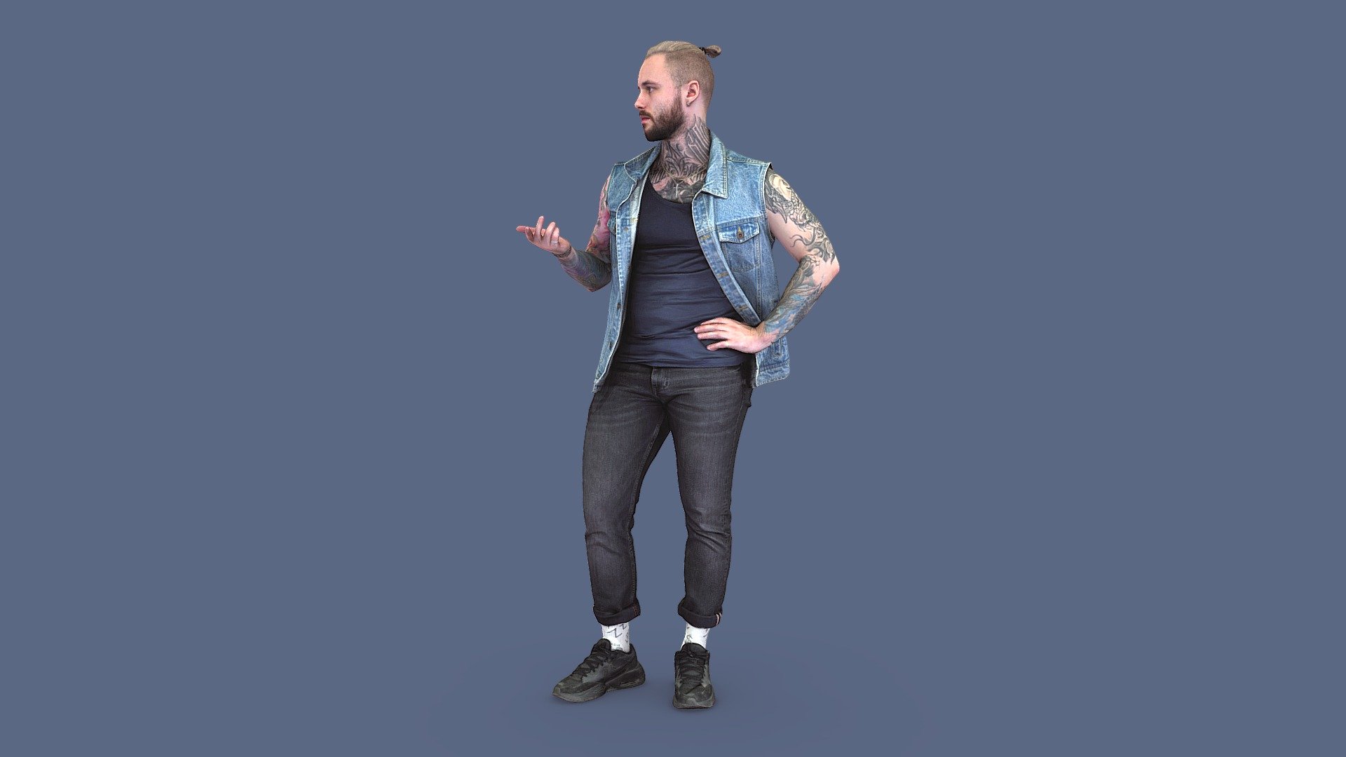 Tattooed Guy in Denim Vest 3d model