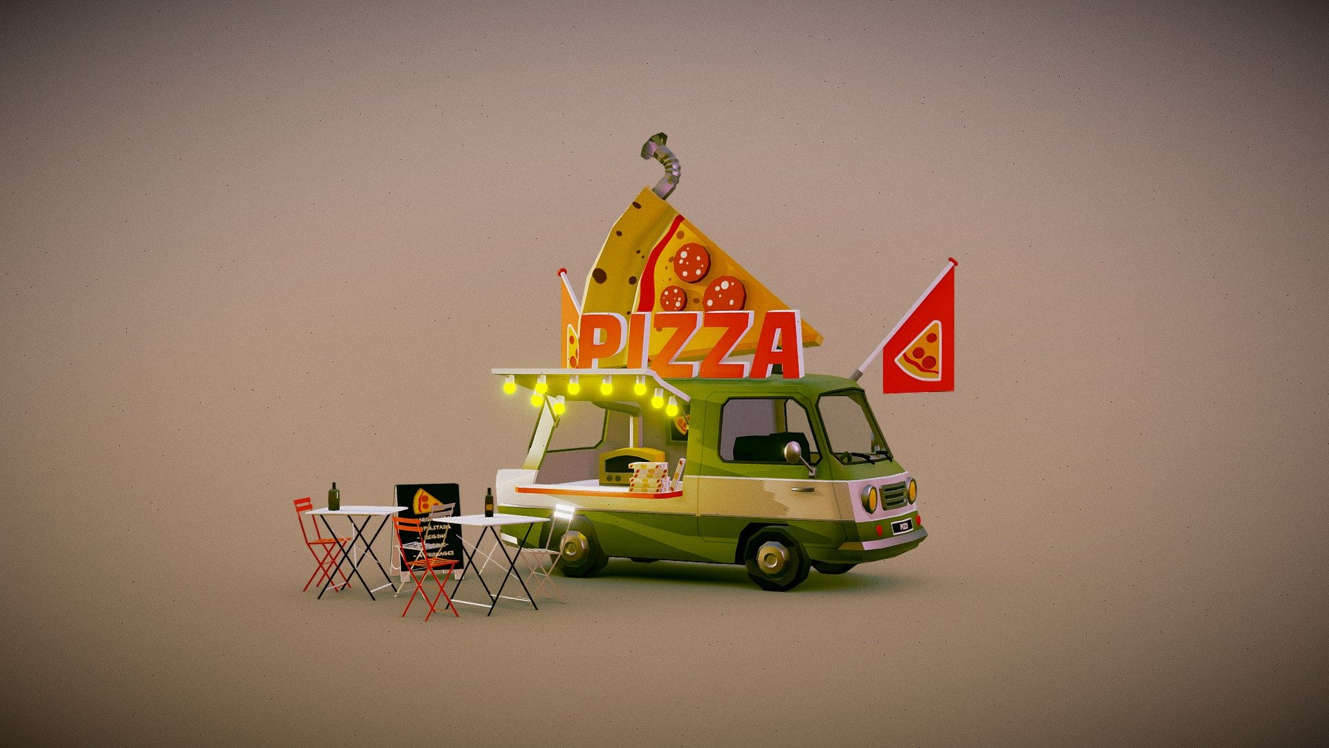 Pizza Foodtruck Lowpoly 3d model