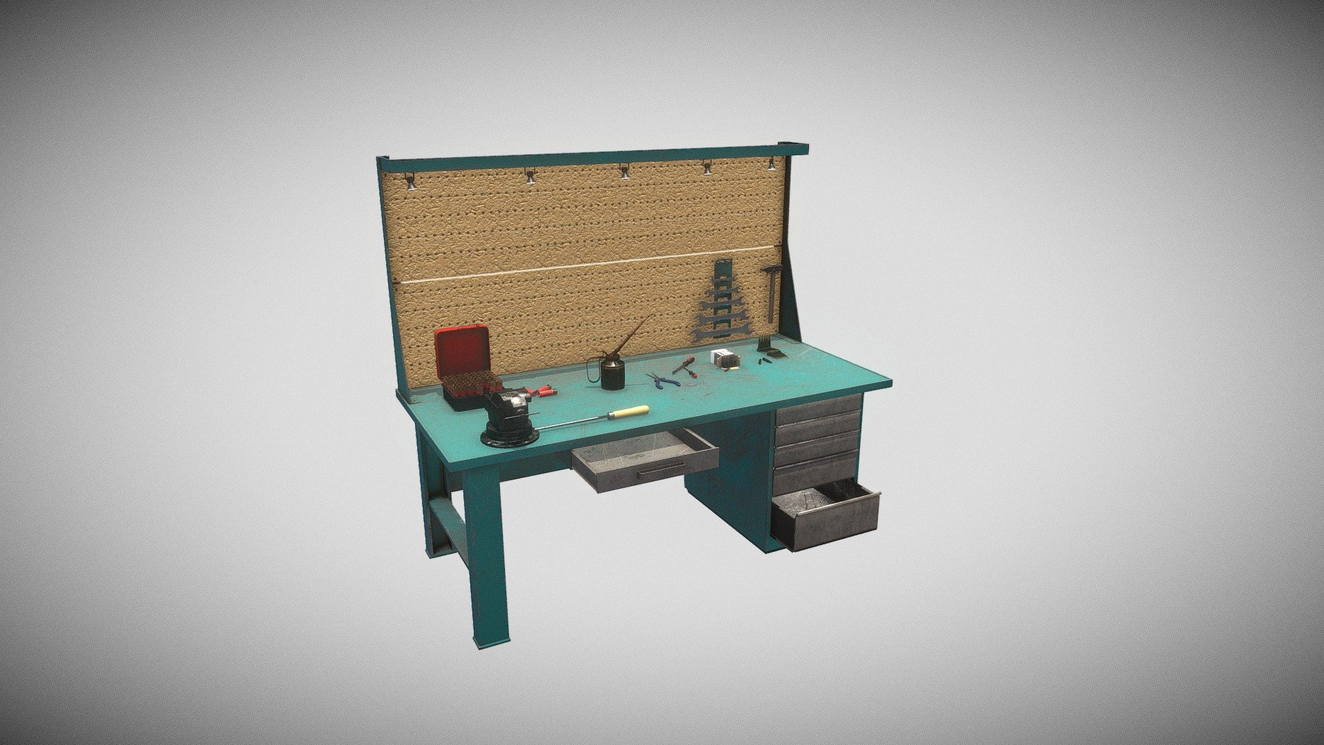 Weapon workbench with tools 3d model