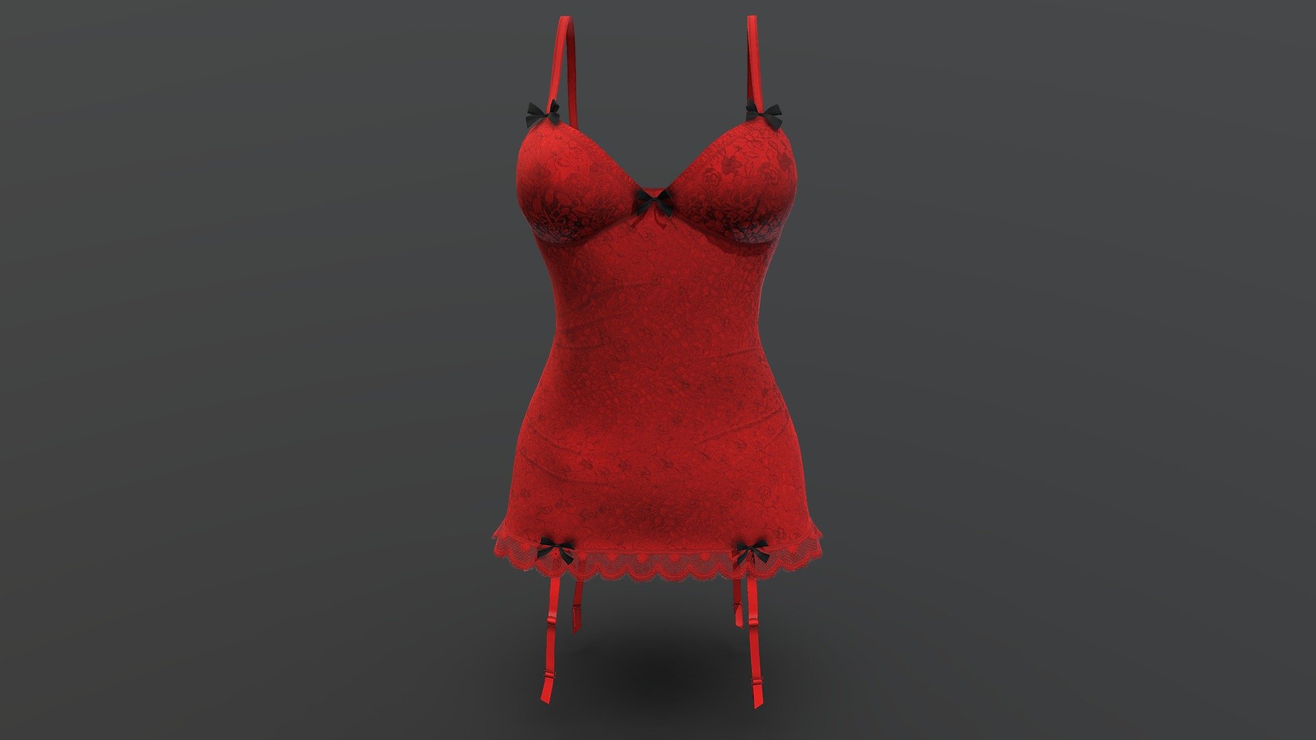 Female Red Cami Lingerie With Garters 3d model