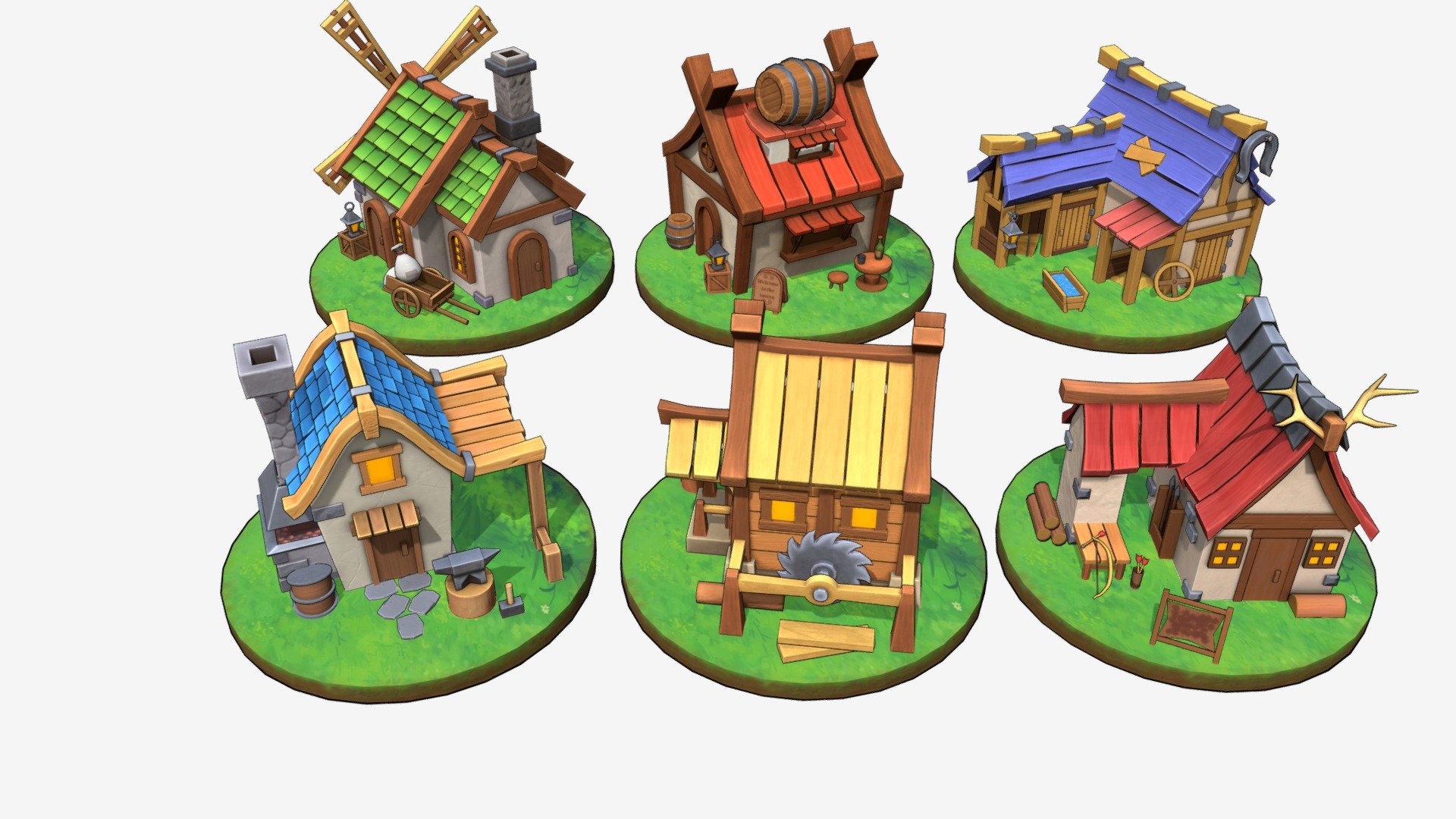 Stylized village (profile houses) 3d model