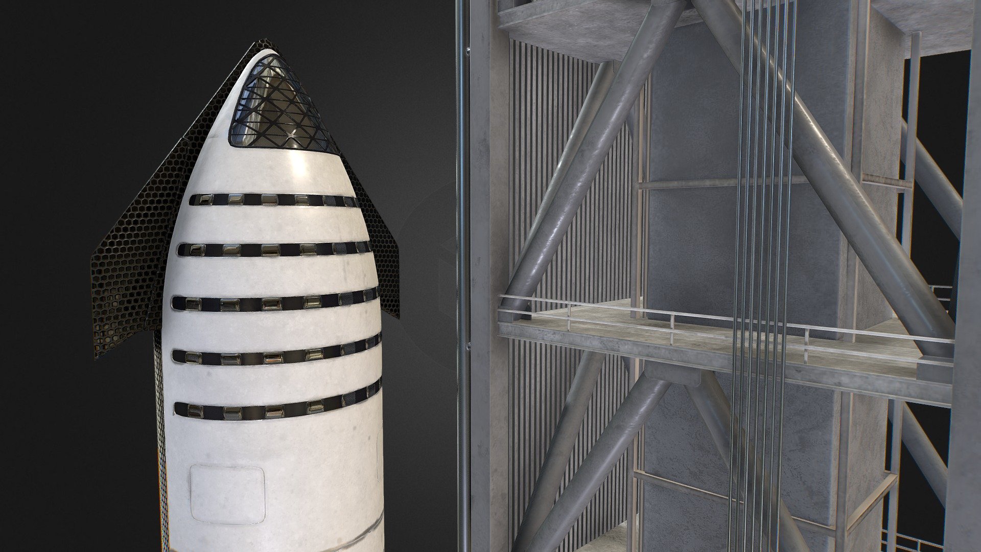 Rocket SpaceX Starship Super Heavy and Tower 3d model