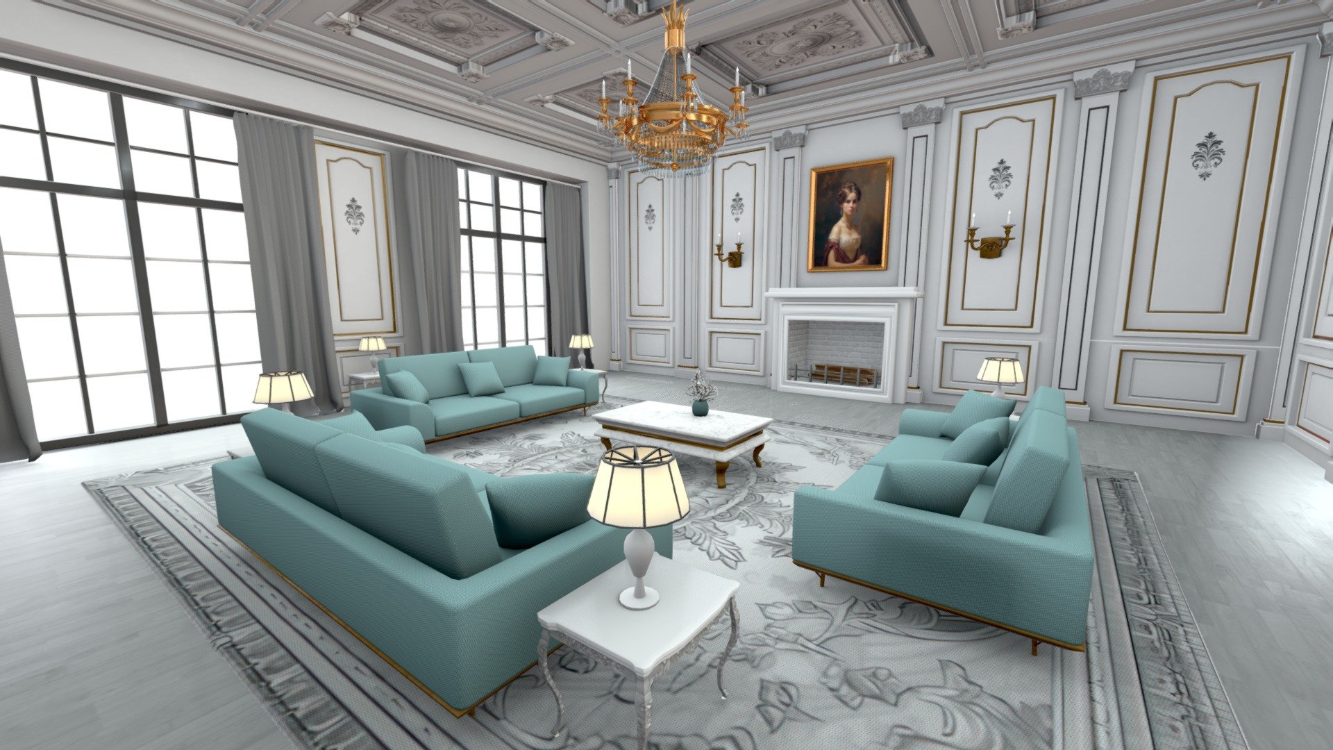 Neoclassical Living Room 3d model