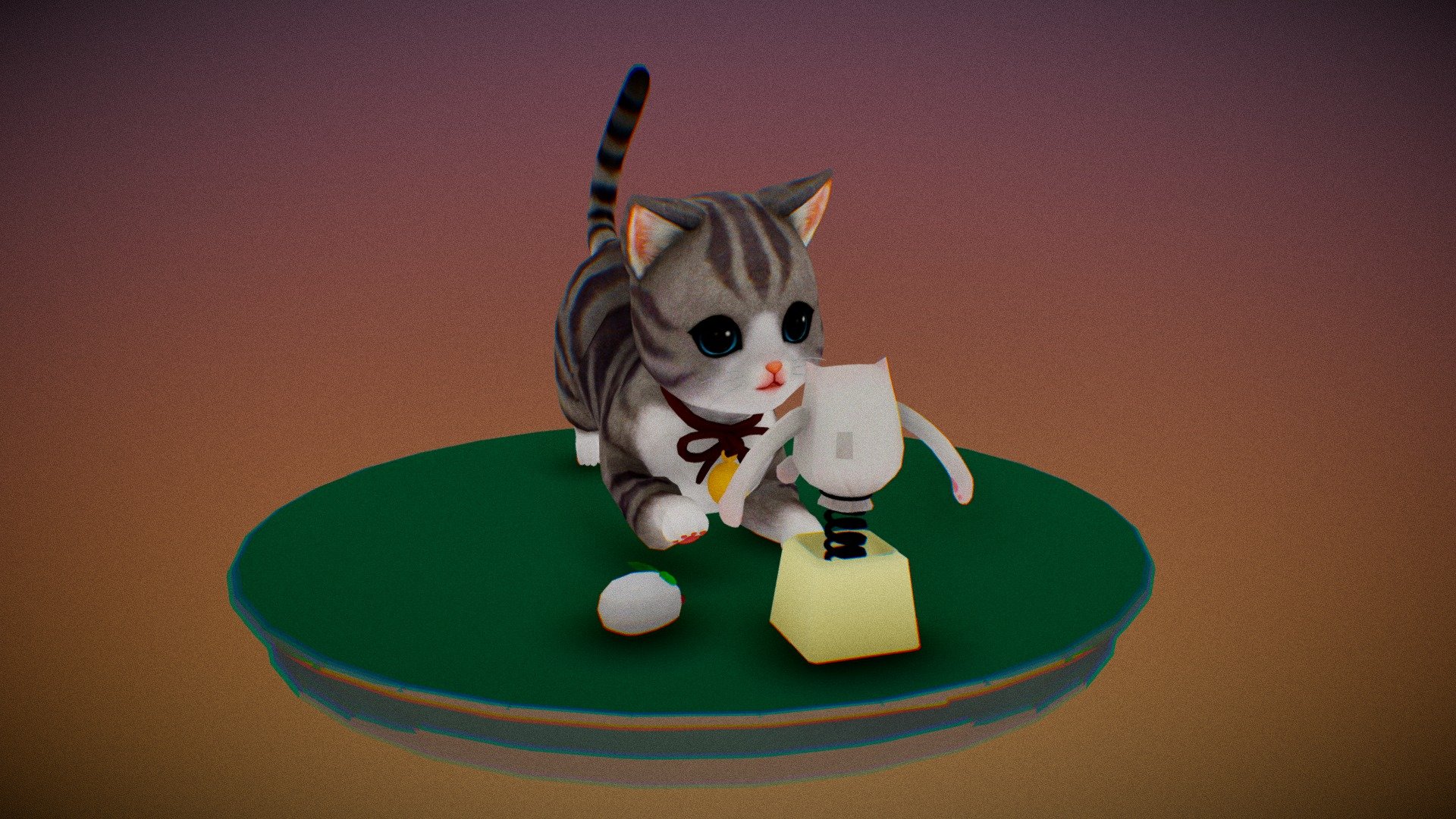 Cute kitten playing with a puppet 3d model