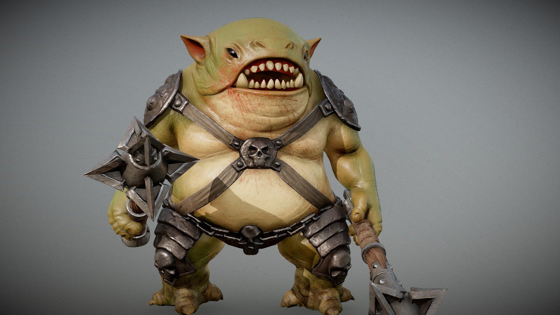 A green orc with two maces 3d model