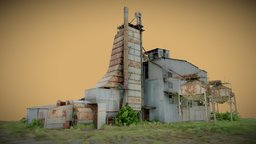 Abandoned factory with tall tower