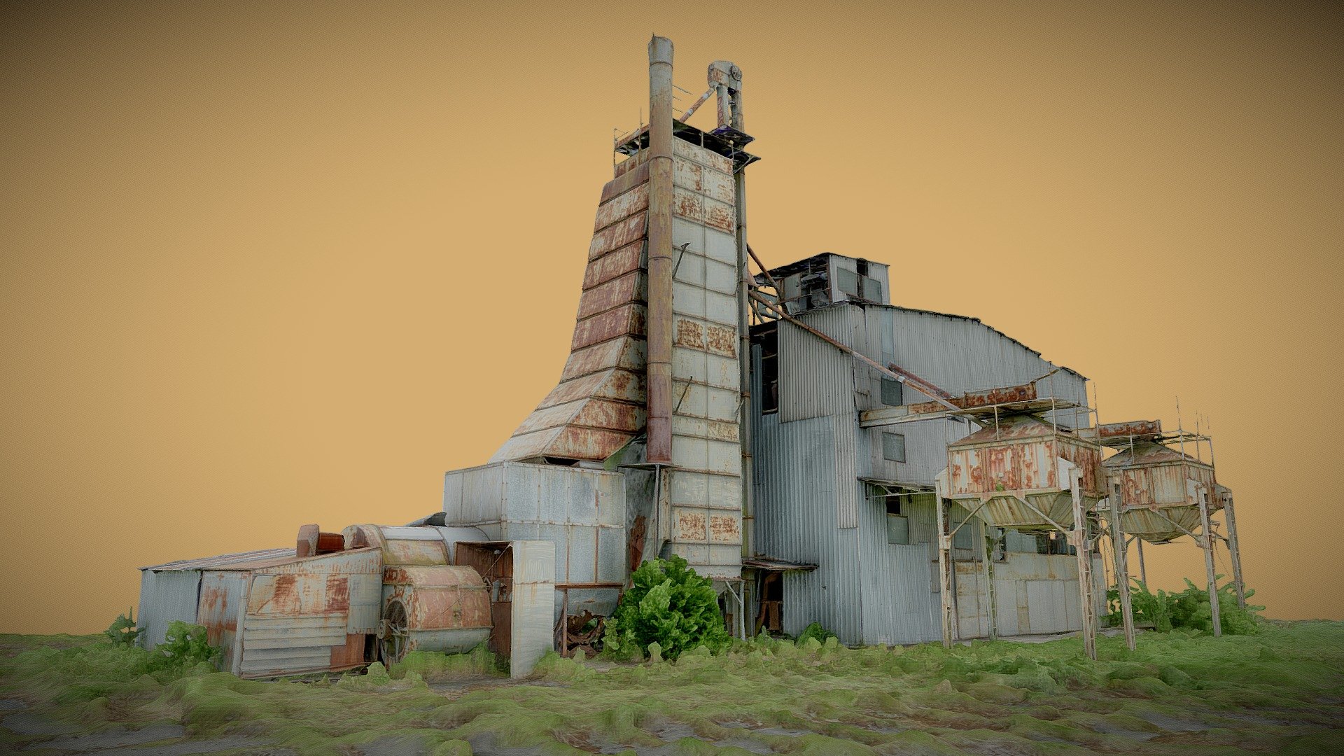 Abandoned factory with tall tower 3d model