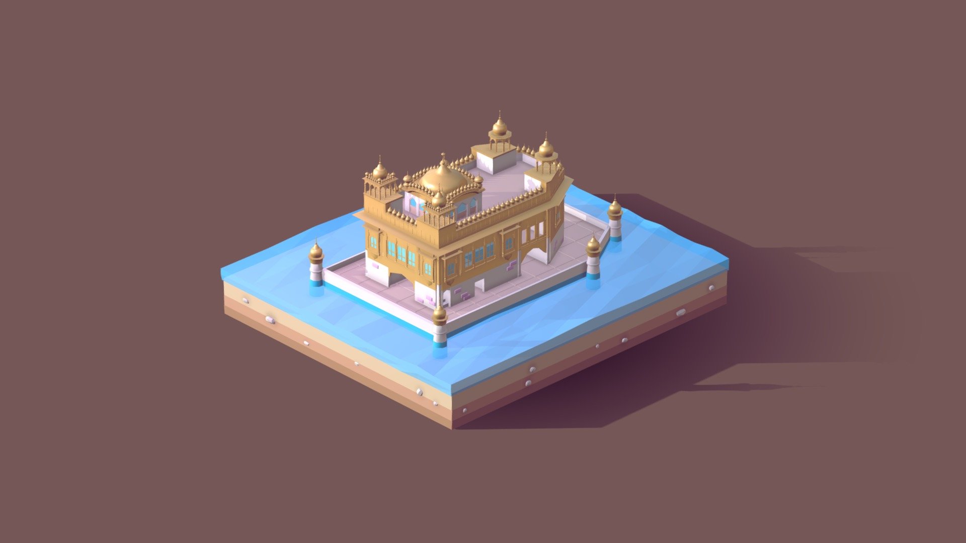 Cartoon Lowpoly Golden Temple Amritsar Landmark 3d model