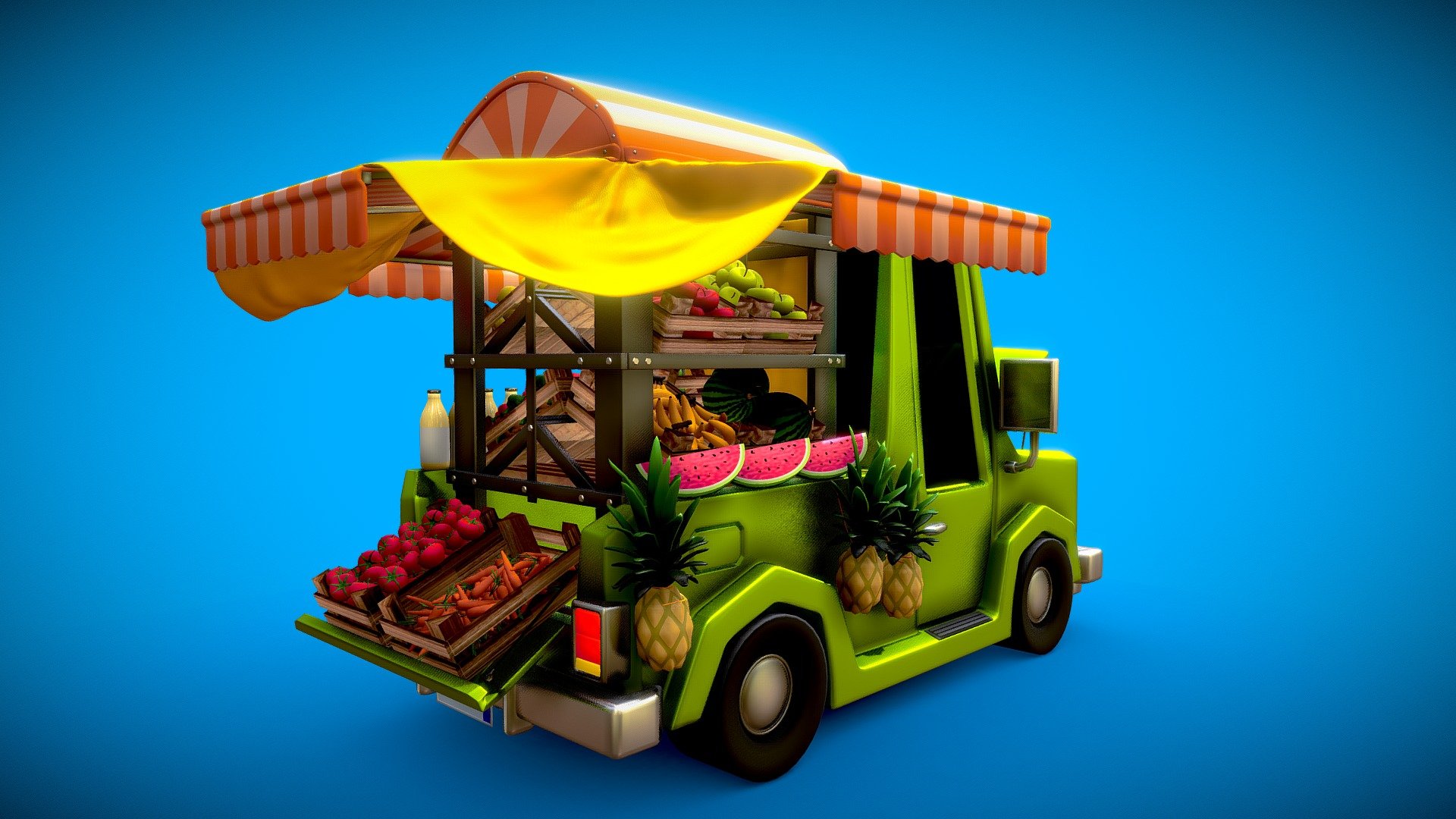 Cartoon Pickup Truck 3d model