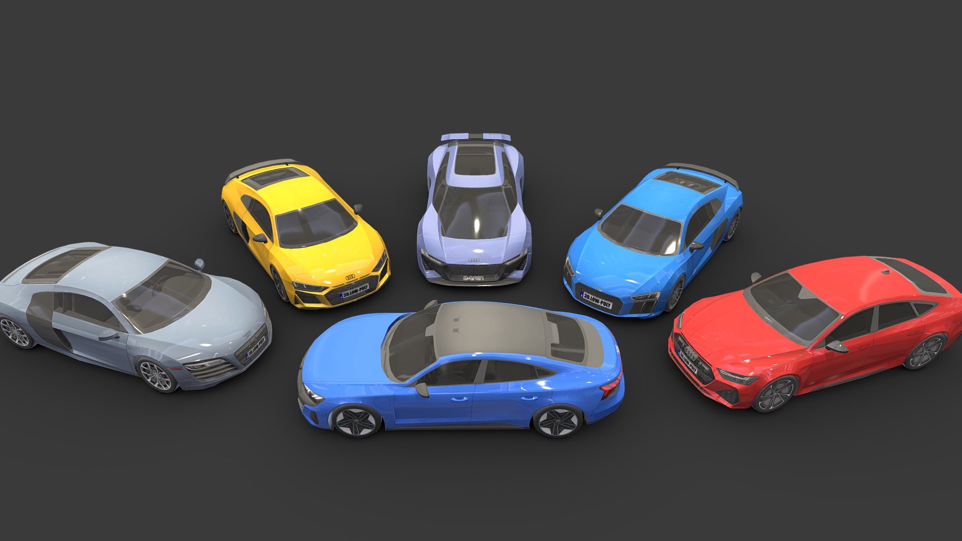 6 Audi car models in one package 3d model