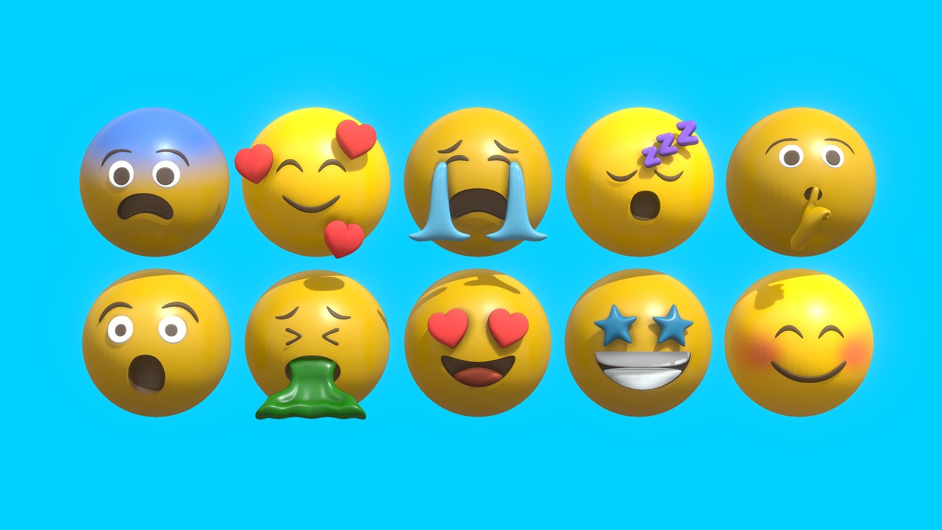 10 Emoticon Yellow Ball Pack Part 2 3d model