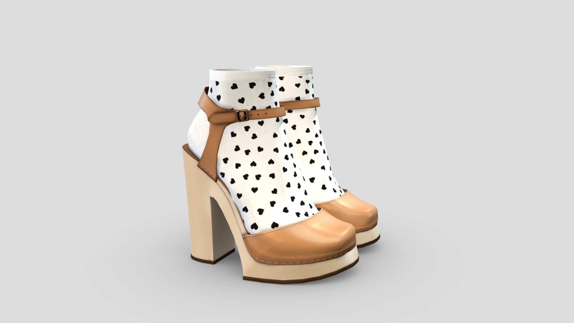 Female Thick High Heel Shoes With Socks 3d model