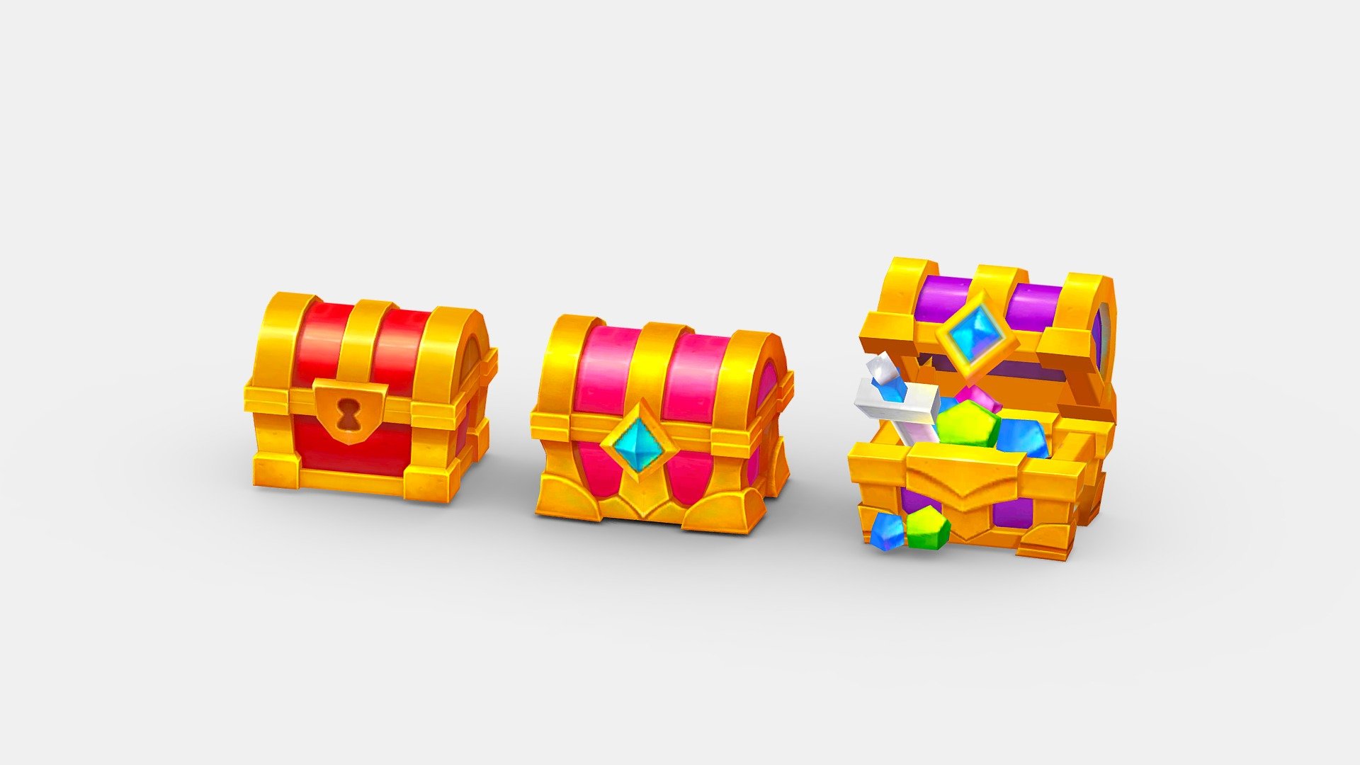 Cartoon crystal treasure chest 3d model