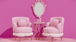 Sofa, mirror & bedside table. Barbie Pink.