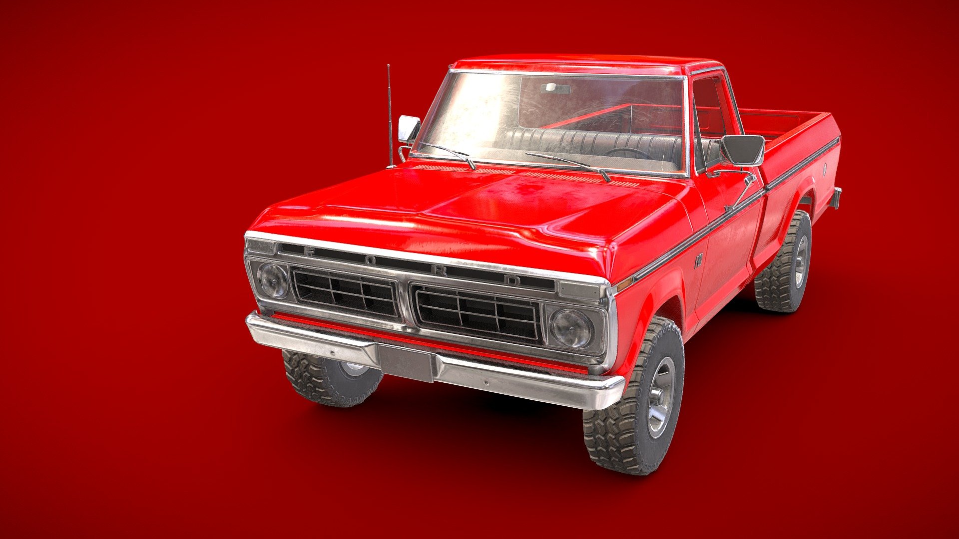 Ford F100 1976 New Red 3d model