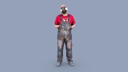 Bald Worker in a Respirator