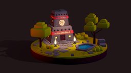 Low Poly Aztec Jungle House Illustration