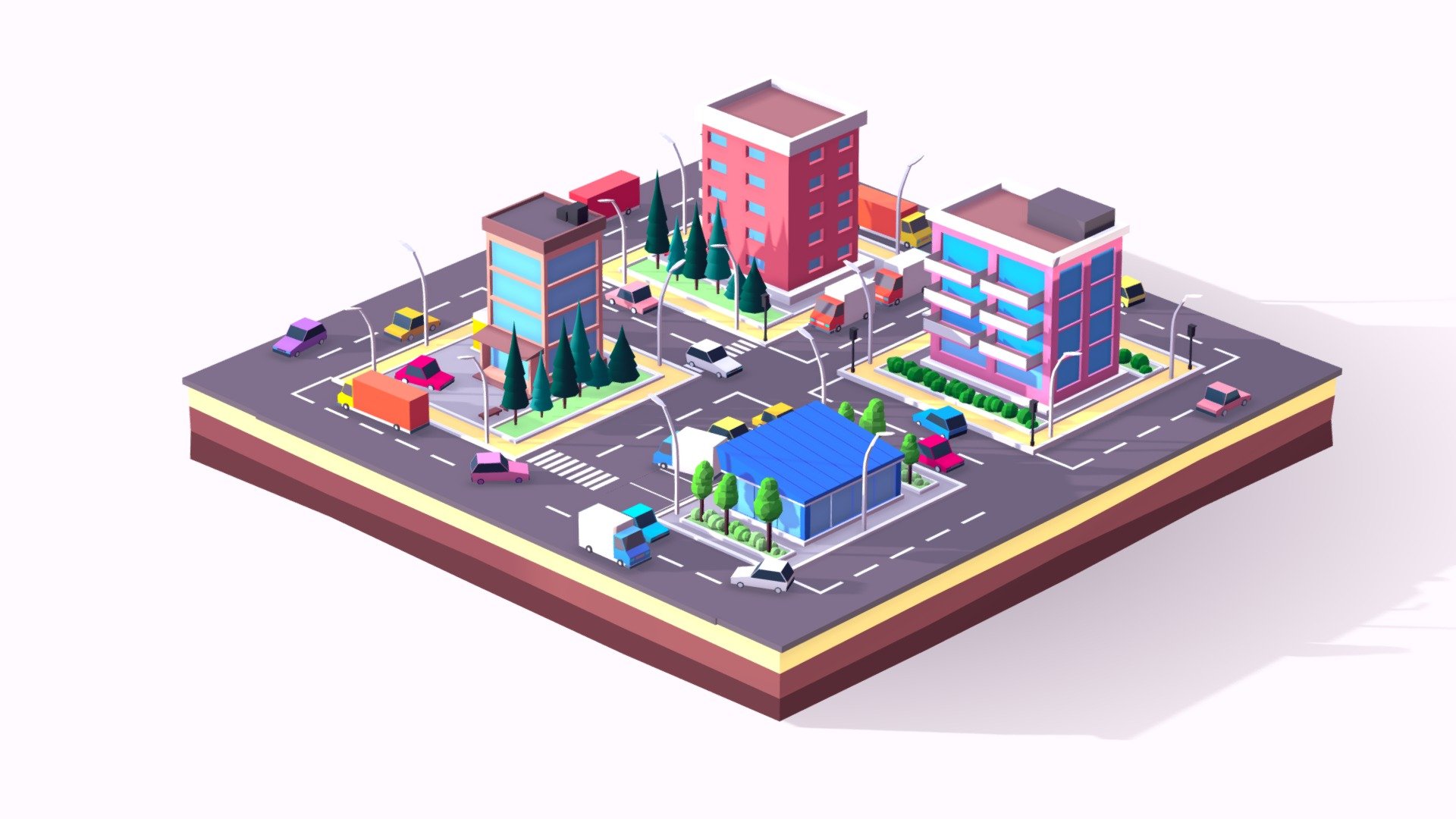 Cartoon Lowpoly Small City Free Pack 3d model