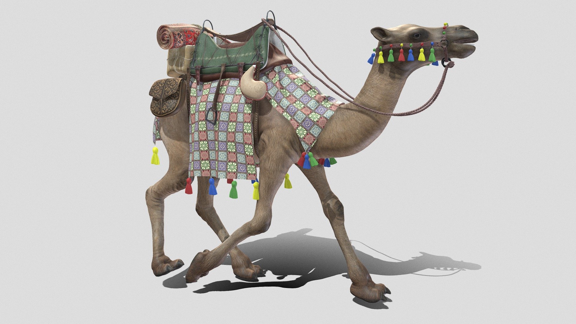 Camel with saddle rigged and animated 3d model