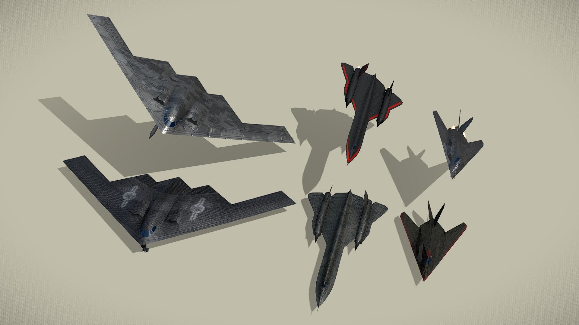 Modern attack planes set F: 3+3 3d model