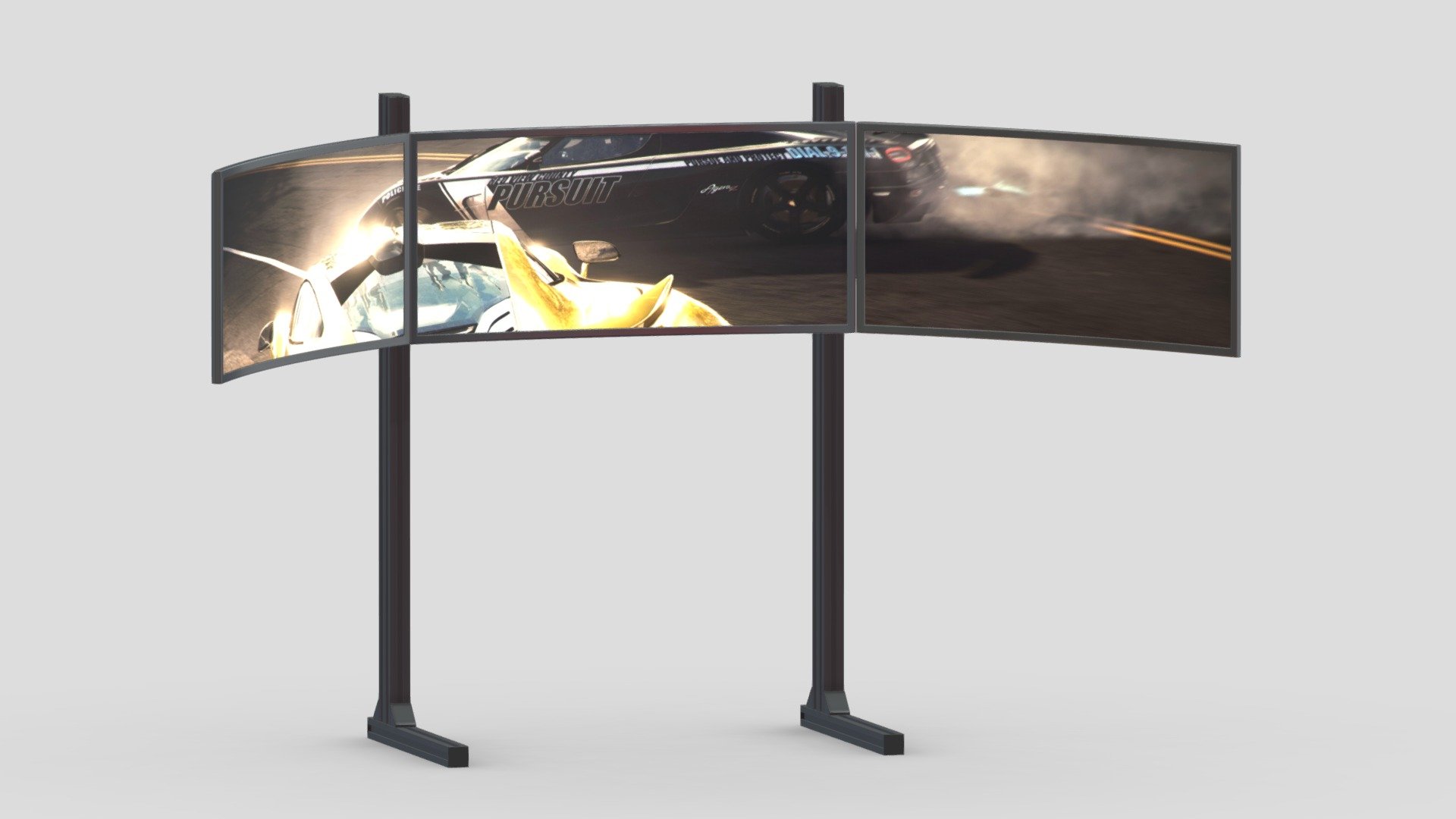 Triple Monitor Mount and Screen 3d model