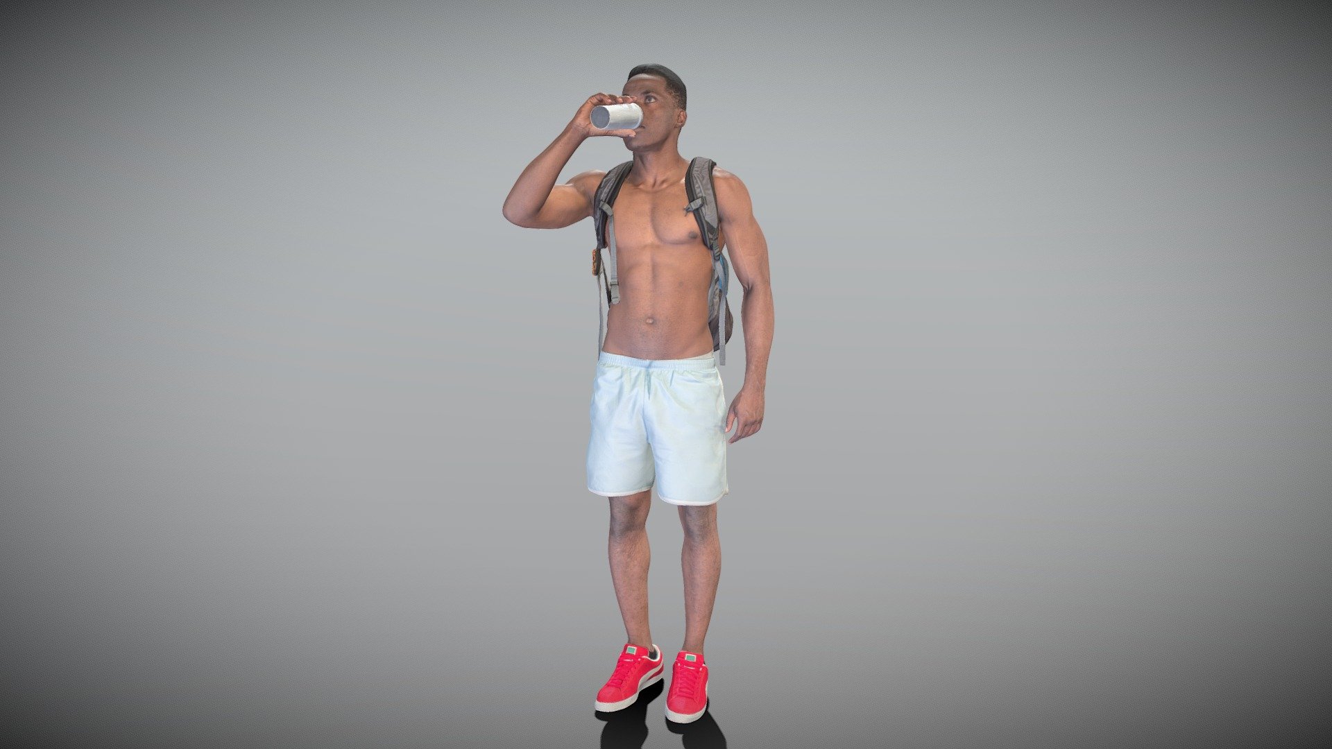 Dude with backpack drinking water 373 3d model