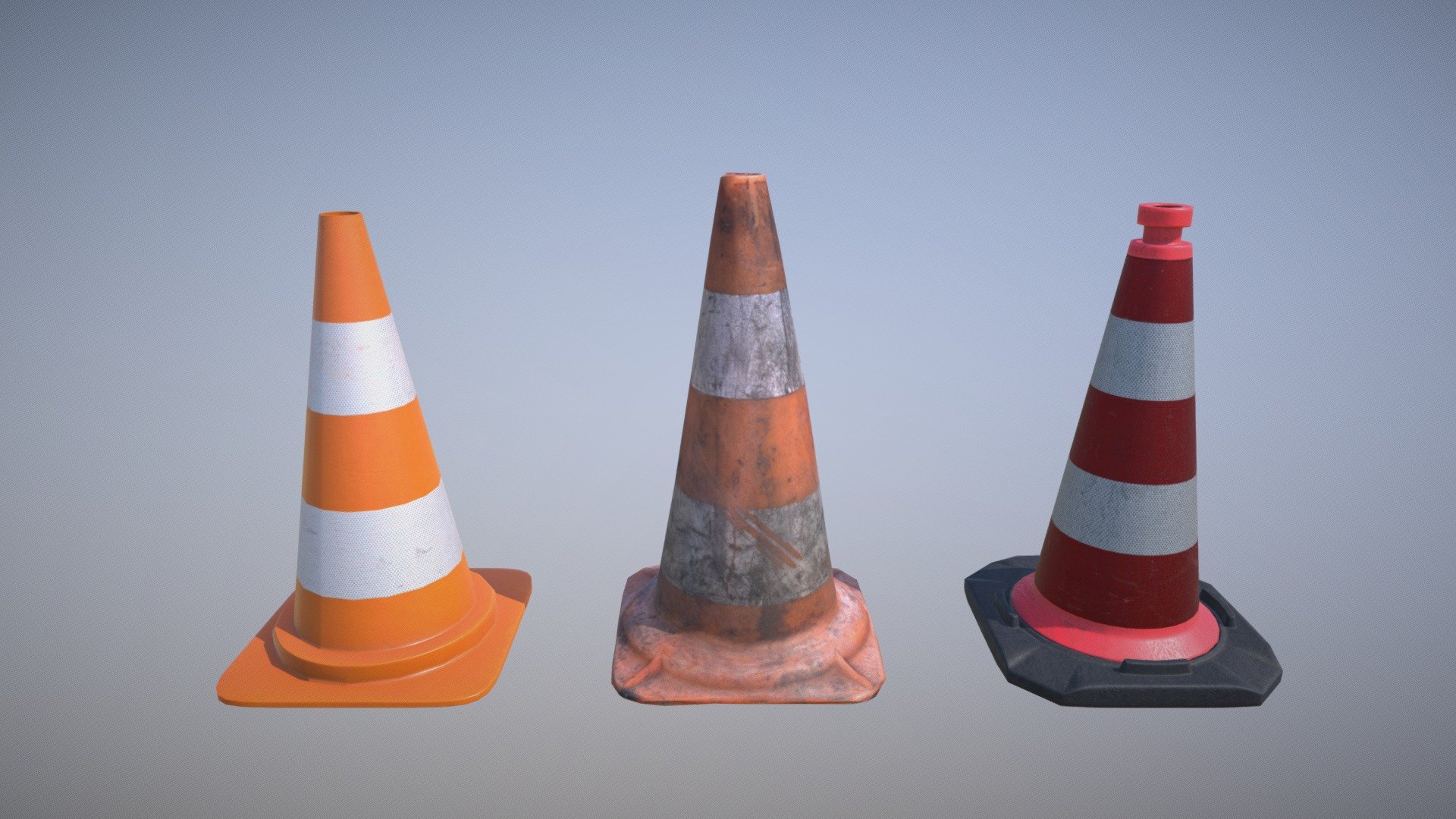 [PACK] Traffic Cones Pilons / LP / PBR 3d model