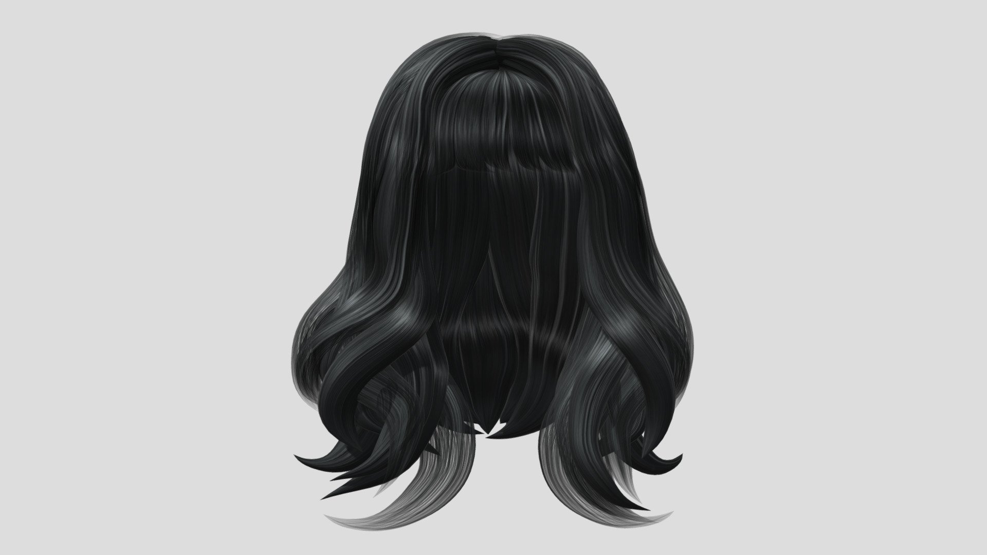 Mid Long Female Hair With Front Bangs Fringes 3d model