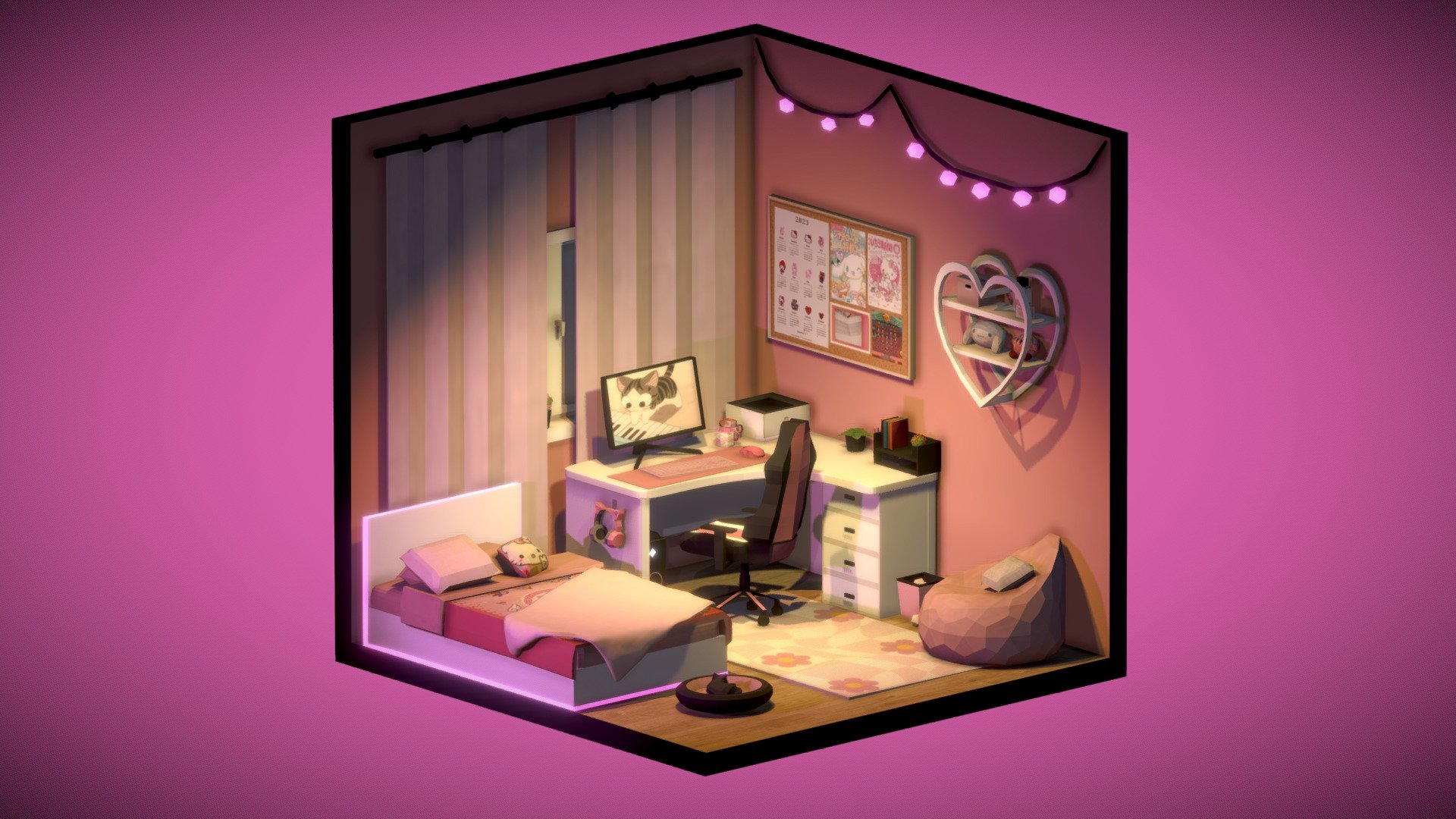 Gamer girls room 3d model