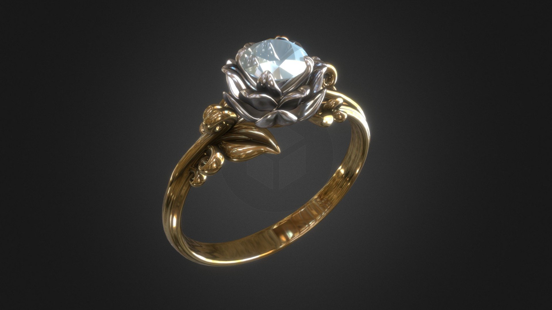 Flower engagement ring 3d model