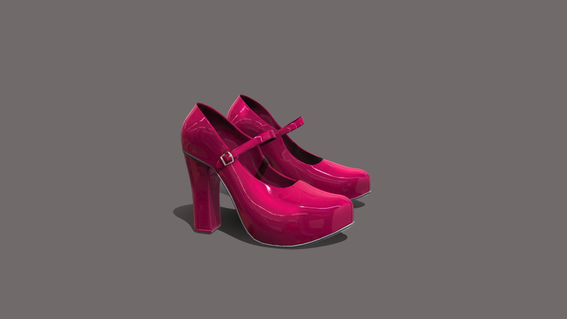 Female Chunky High Heels Marry Janes Shoes 3d model