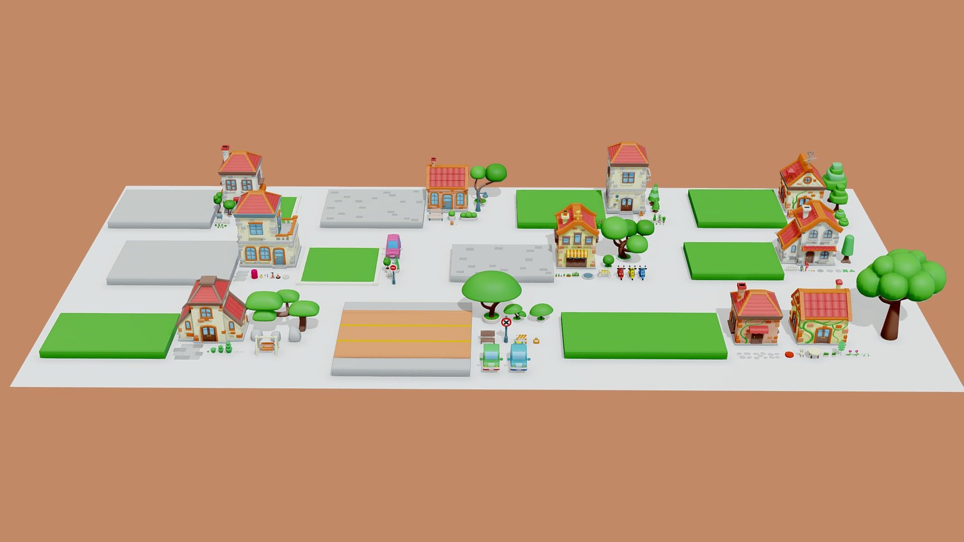 Exteriors Cartoon Town Islands 3d model