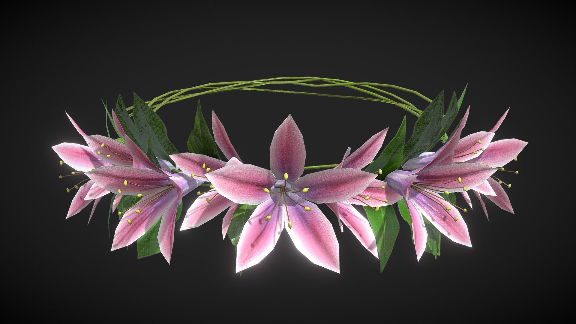 Pink Lilies Flower Crown 3d model