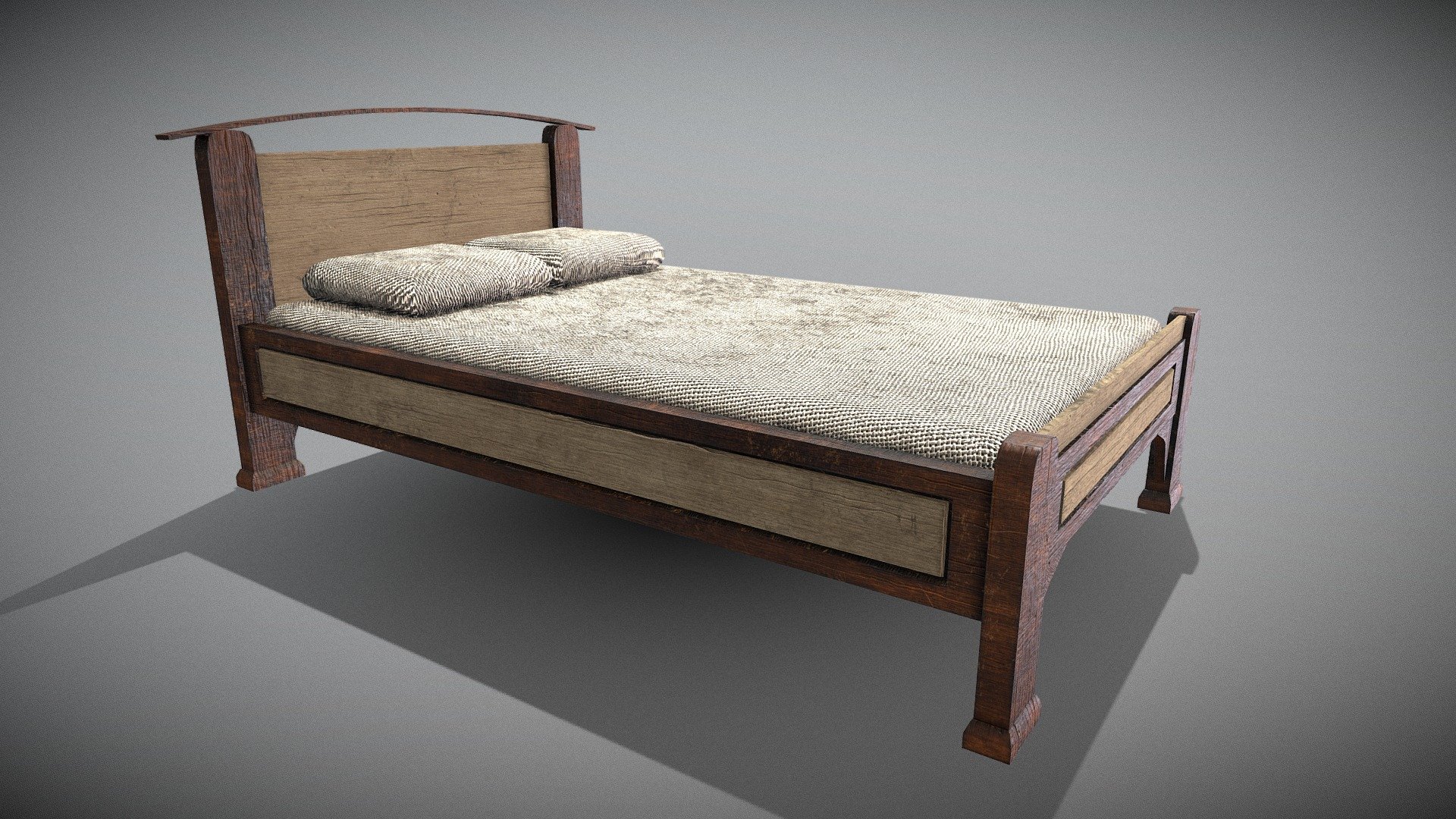 Old Wooden Bed 3d model