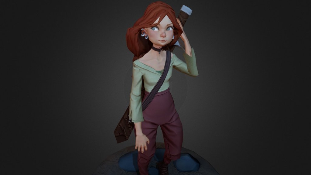 Red head cartoon girl 3d model