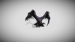 black raven, with spread wings and claws