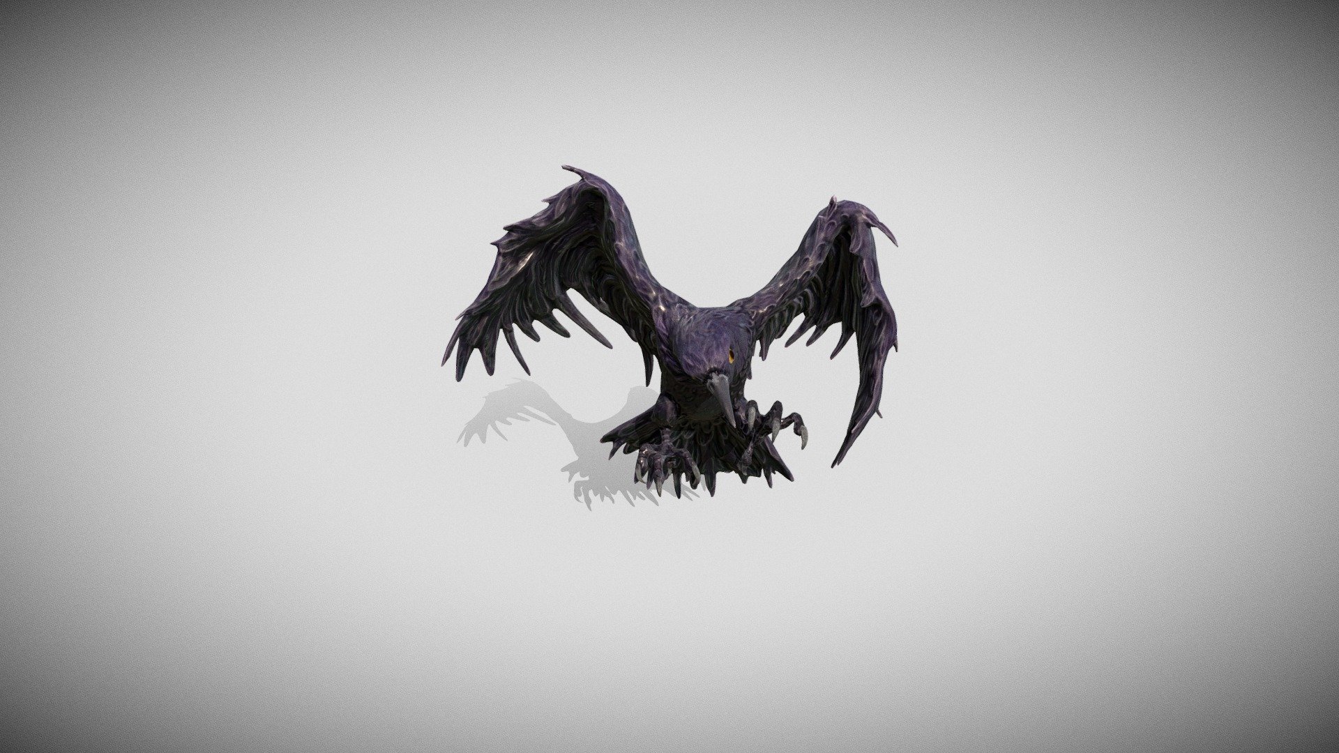 black raven, with spread wings and claws 3d model